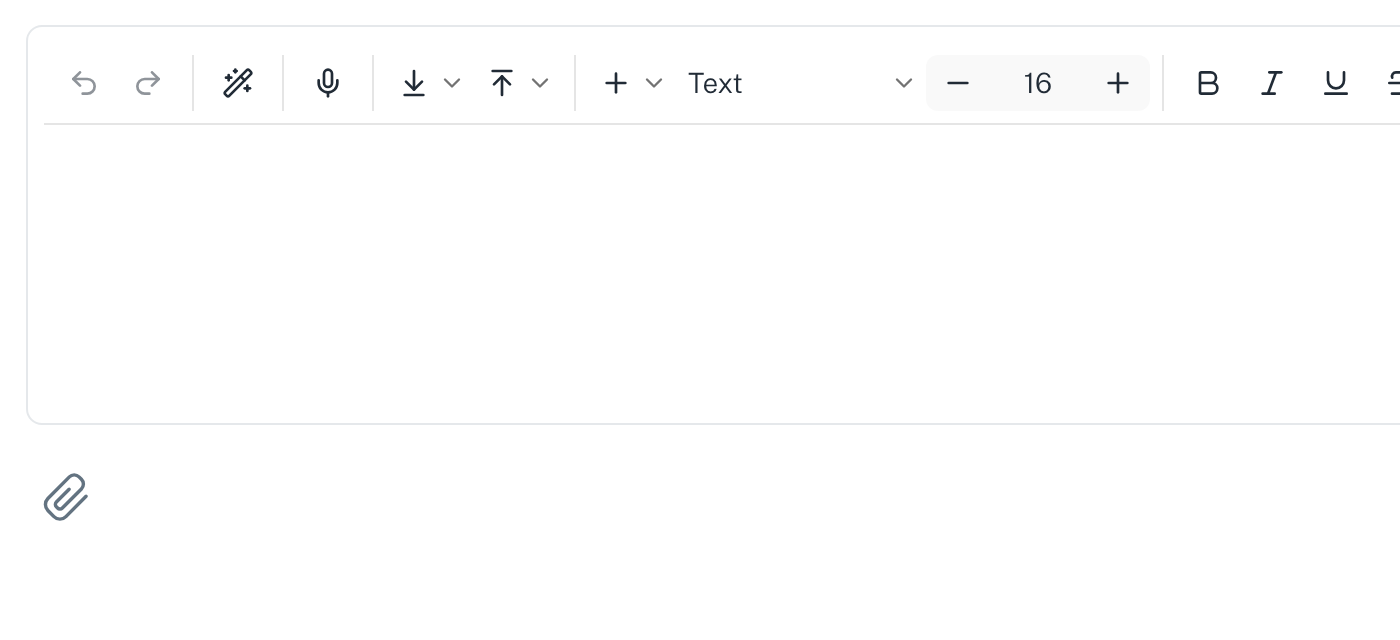 El editor de texto del burofax, con el clip para adjuntar y el botón Enviar