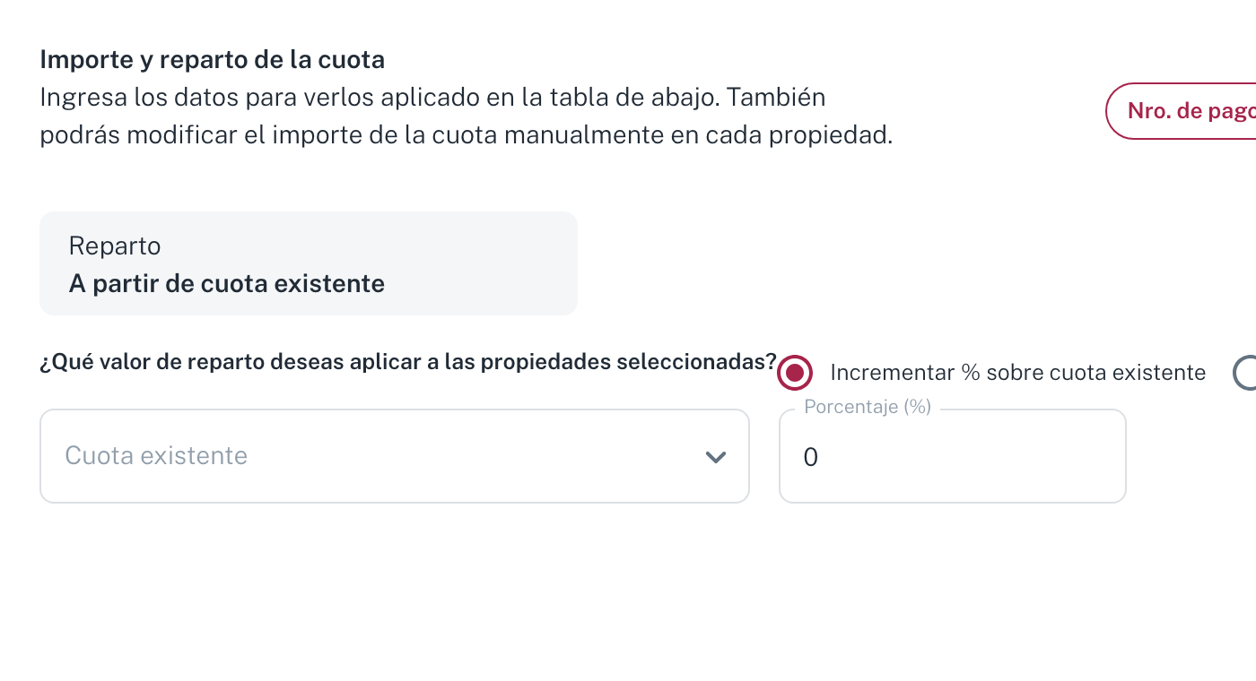 El paso 3 con el reparto a partir de una cuota existente