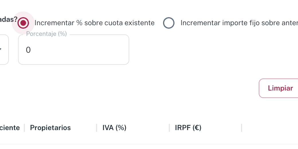 El desplegable de cuotas existentes, con fechas e importes