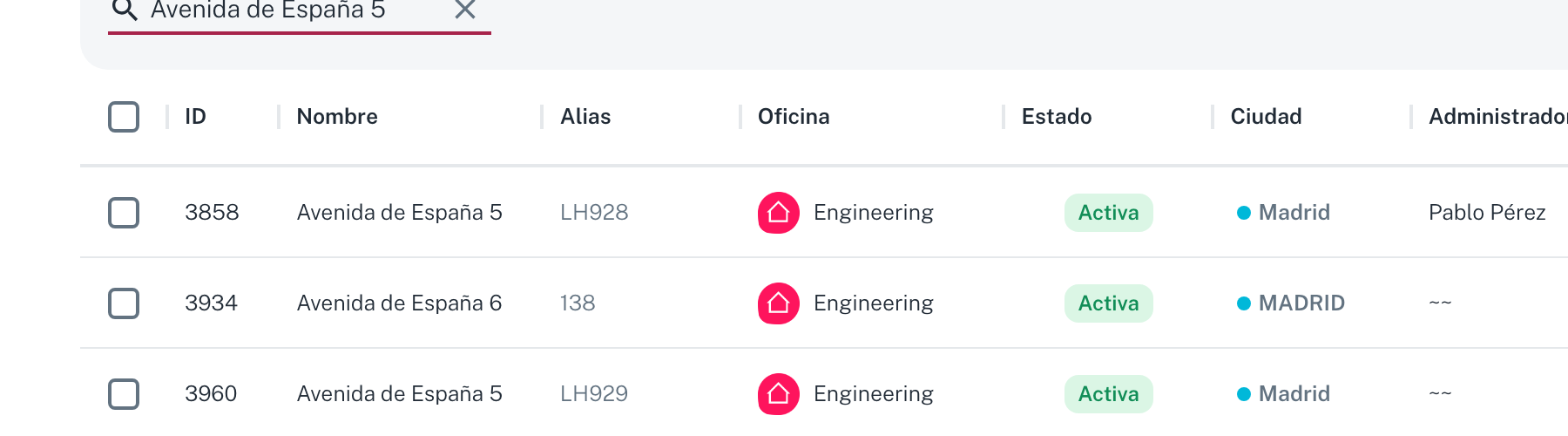 Listado de comunidades filtrado por nombre