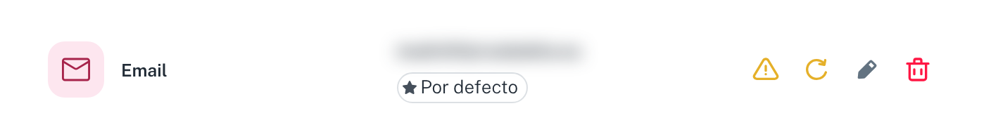 Un canal de email desconectado: el triángulo naranja abre los detalles de la conexión y las flechas naranjas son Reconectar