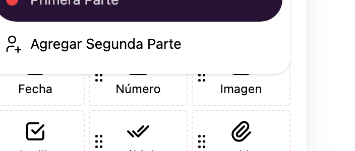 El menú con Primera Parte y Agregar Segunda Parte