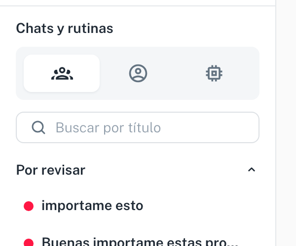 El panel Rutinas, con las tres pestañas, el buscador y el grupo "Por revisar"