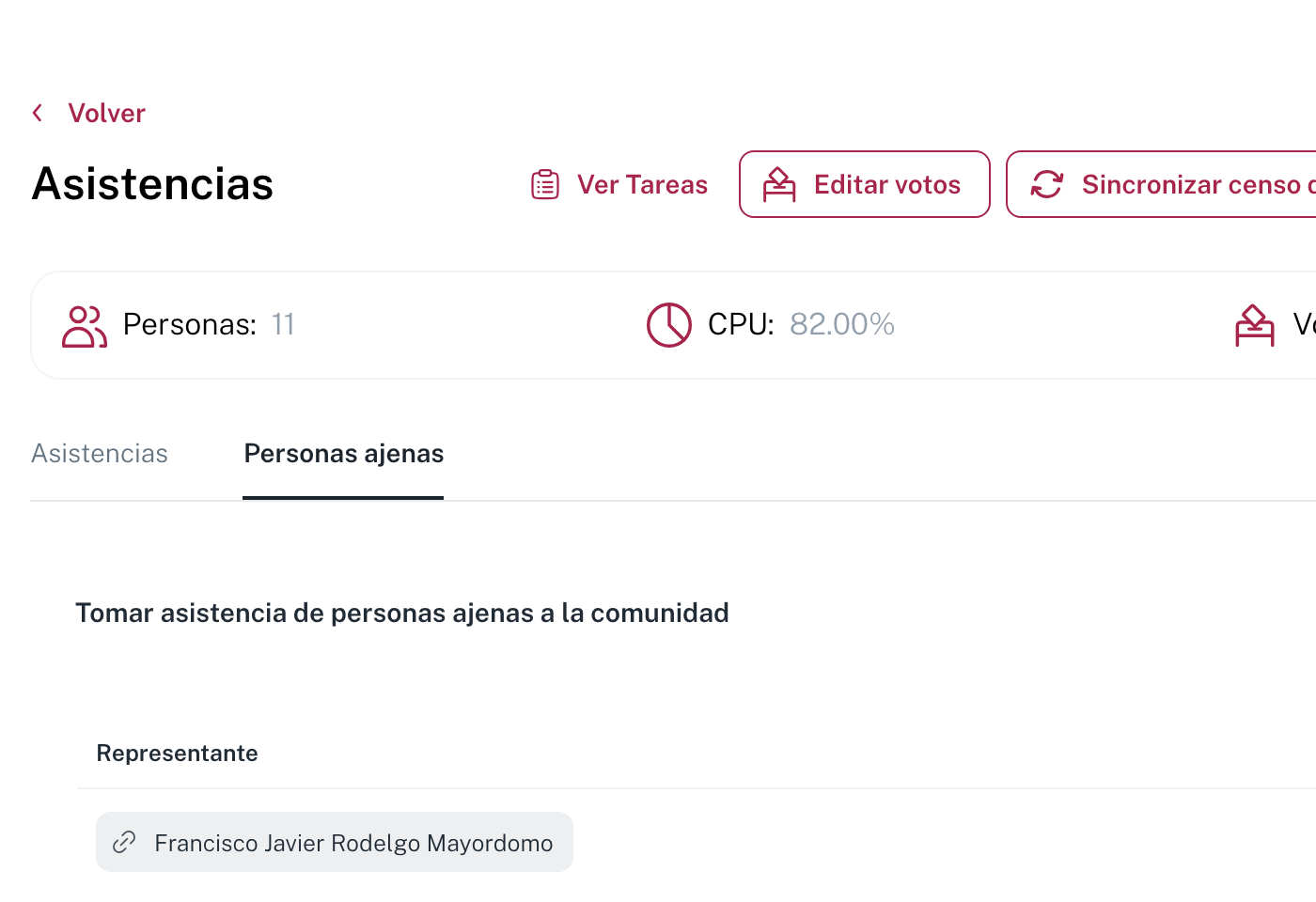 La pestaña Personas ajenas del panel de asistencias