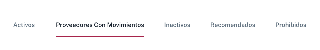 La tira de pestañas de Proveedores con Proveedores Con Movimientos, la que alimenta el 347