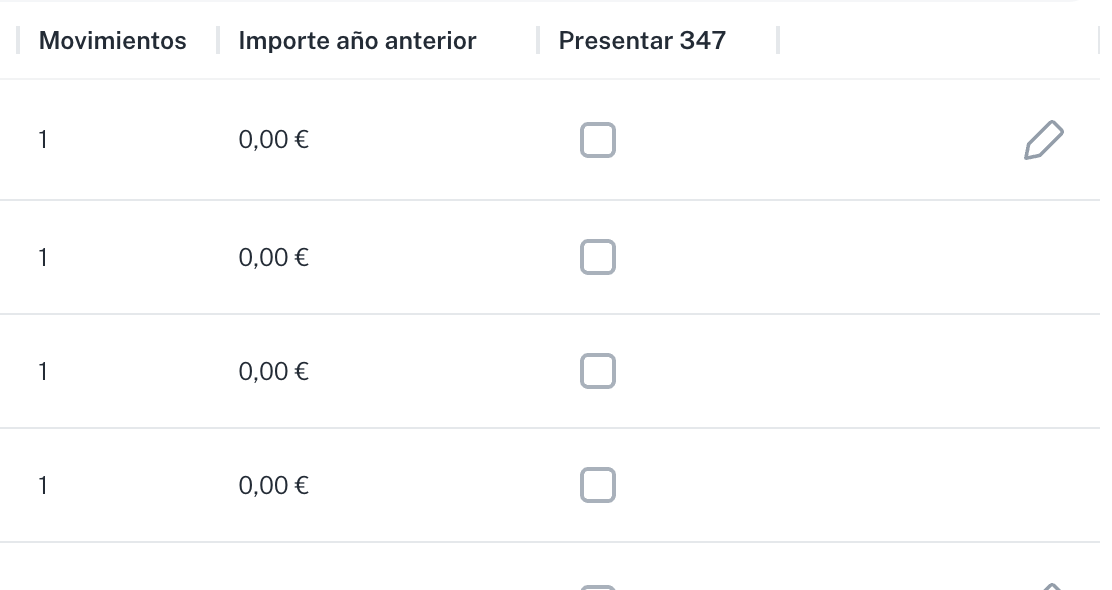 Movimientos, Importe año anterior y Presentar 347: la casilla la calcula Ciudadela, no se pulsa