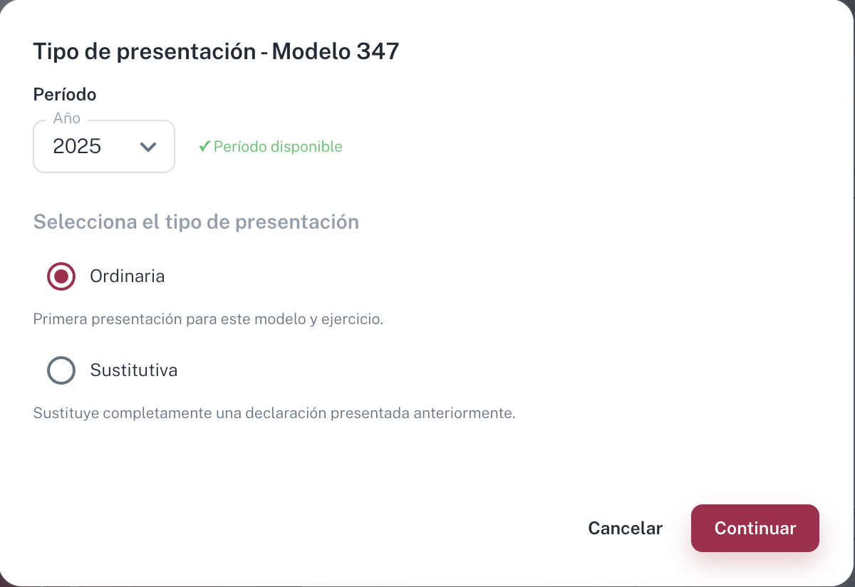 El diálogo del 347 solo pide el año: es un modelo anual