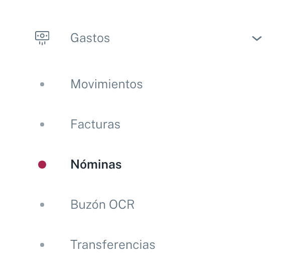 Nóminas vive dentro de Gastos, entre Facturas y Buzón OCR