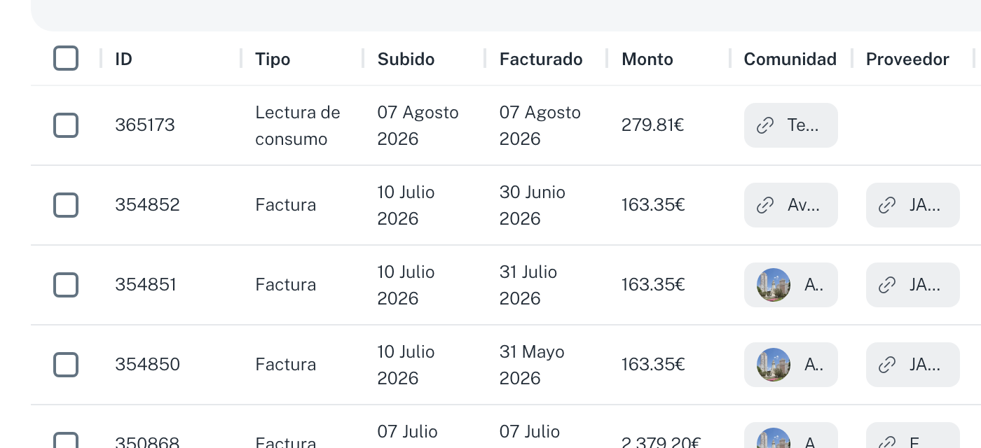 El buzón general, con la columna Comunidad añadida
