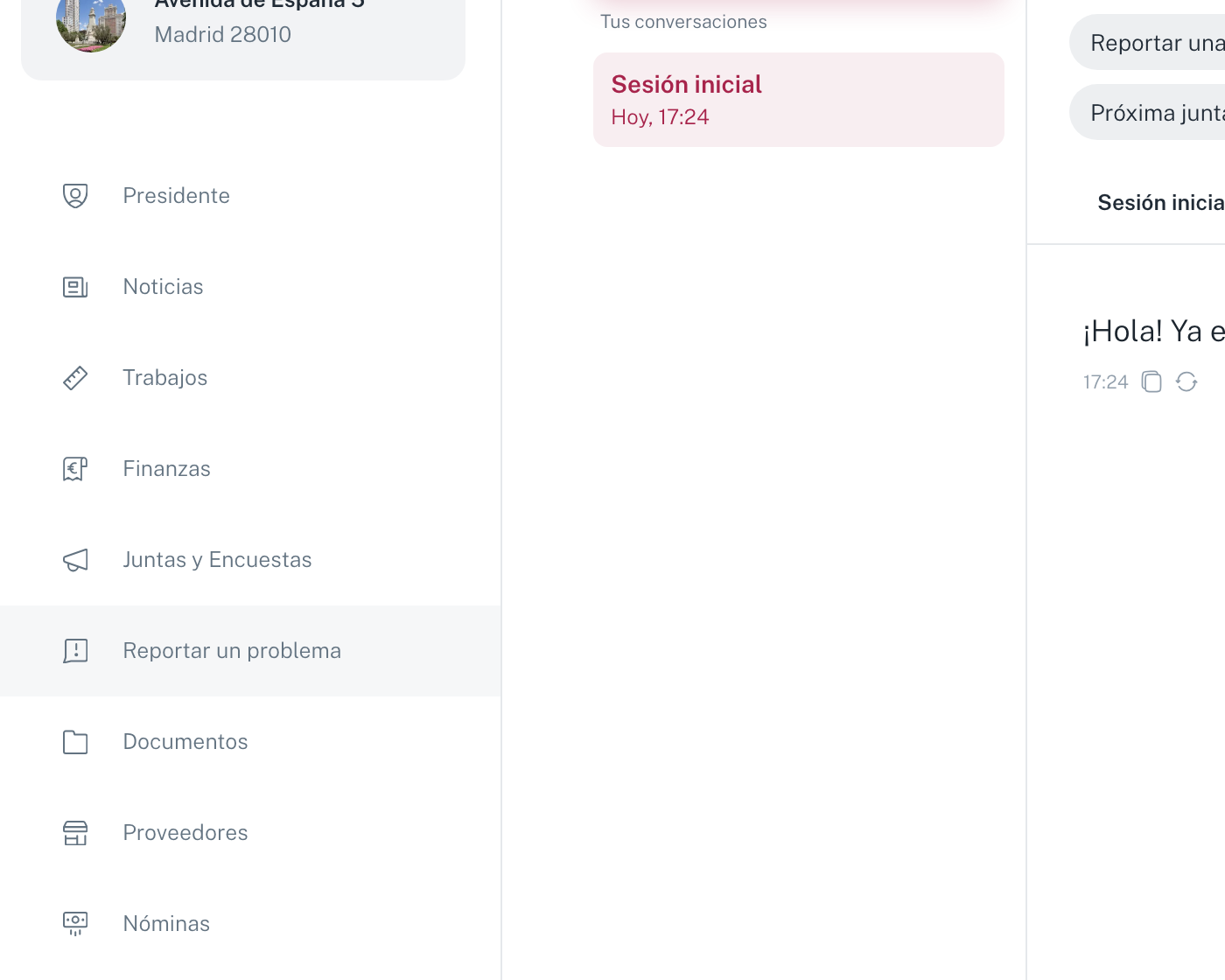 La pantalla de Reportar un problema del portal del propietario