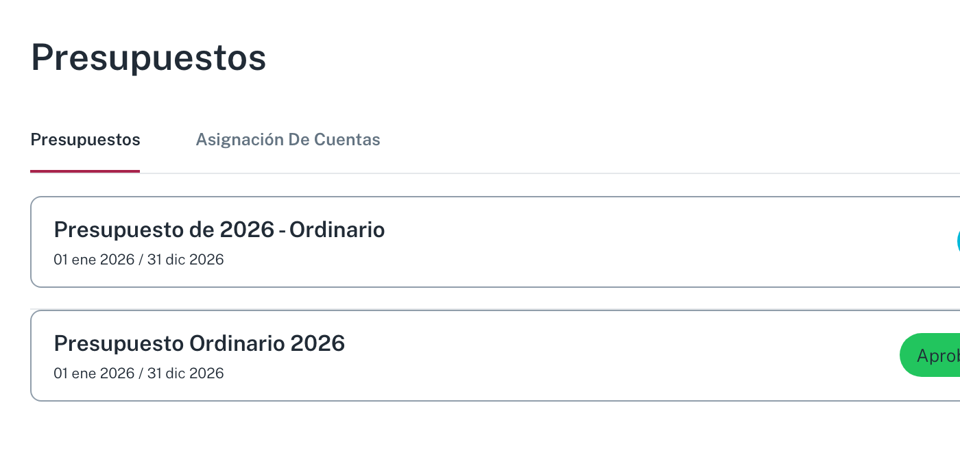El listado de presupuestos, con las etiquetas Borrador y Aprobado