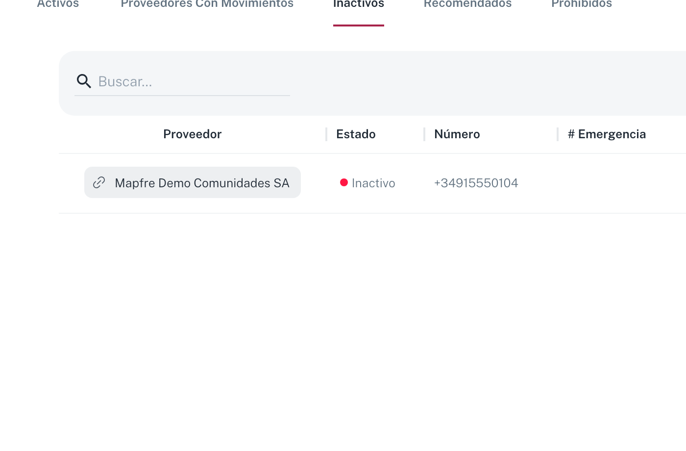 La pestaña Inactivos, donde aparecen los contratos cuya fecha de fin ya ha pasado