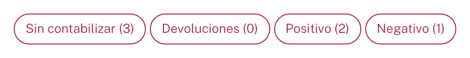 Los cuatro filtros con su contador y la tabla de movimientos debajo