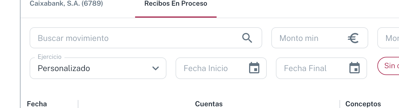 El buscador y el rango Monto min / Monto max, con el selector de Ejercicio