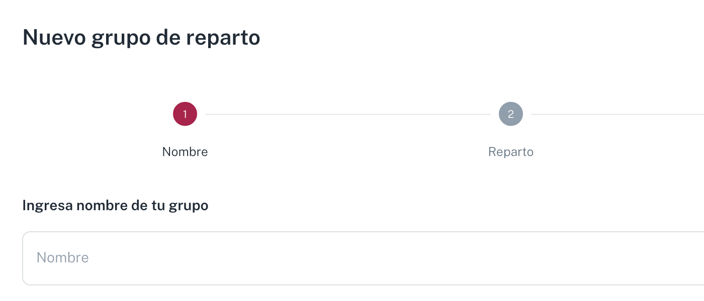 El paso 1 del asistente de grupo de reparto, pidiendo el nombre