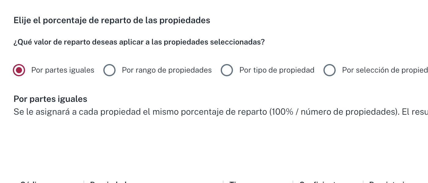 El paso 2, con las cinco formas de calcular el reparto
