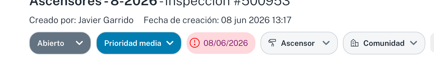 La cabecera de una tarea, con el estado, la prioridad, la fecha de revisión, la categoría y la comunidad