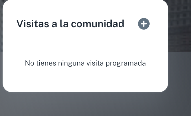 El panel Visitas a la comunidad, con el botón + para añadir una y el aviso de que no hay ninguna programada